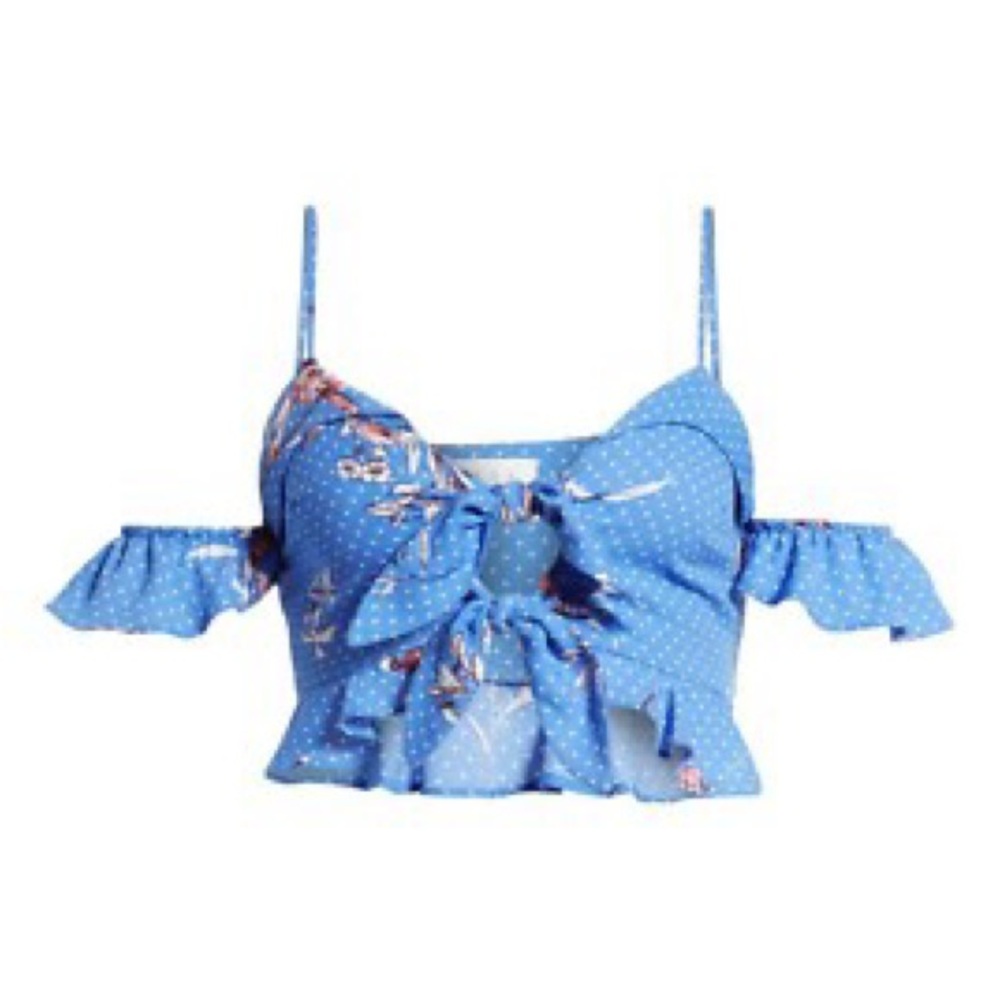 Lost + Wander Blue Floral Tie-Front Camisole